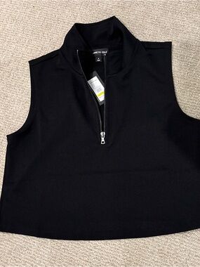 Kenneth Cole Black Sleeveless Half-Zip Mock Neck Tank
